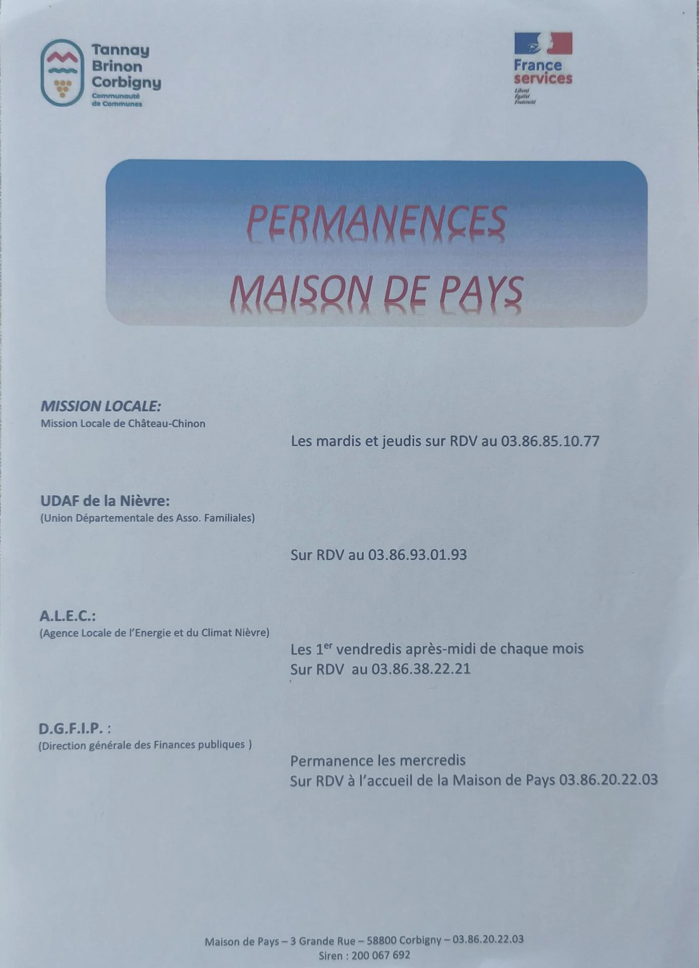 Permanences maison de pays